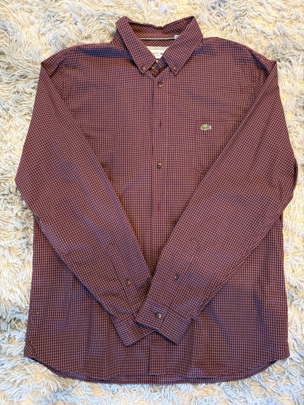 Lacoste-Men's burgundy Micro-Check Button-Down Shirt Size Large 42